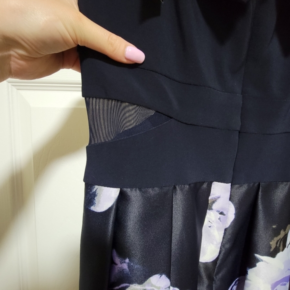 XSCAPE Off-The-Shoulder Floral Skirt Dark Blue and Purple High Low Dress sz 10 - Picture 7 of 11